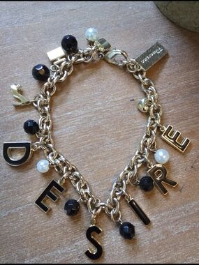 Dolce & Gabbana Gold Charm Bracelet with Black Beads and White Pearls
